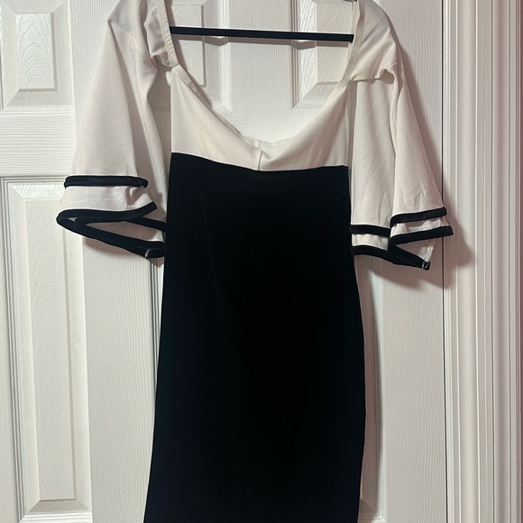 Venus Elegant Black and White Off-Shoulder Dress - Picture 3 of 3
